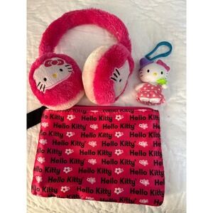 Hello Kitty Earmuffs, Pouch, Keychain Set Pink, Kids, Plush gifts, Valentine